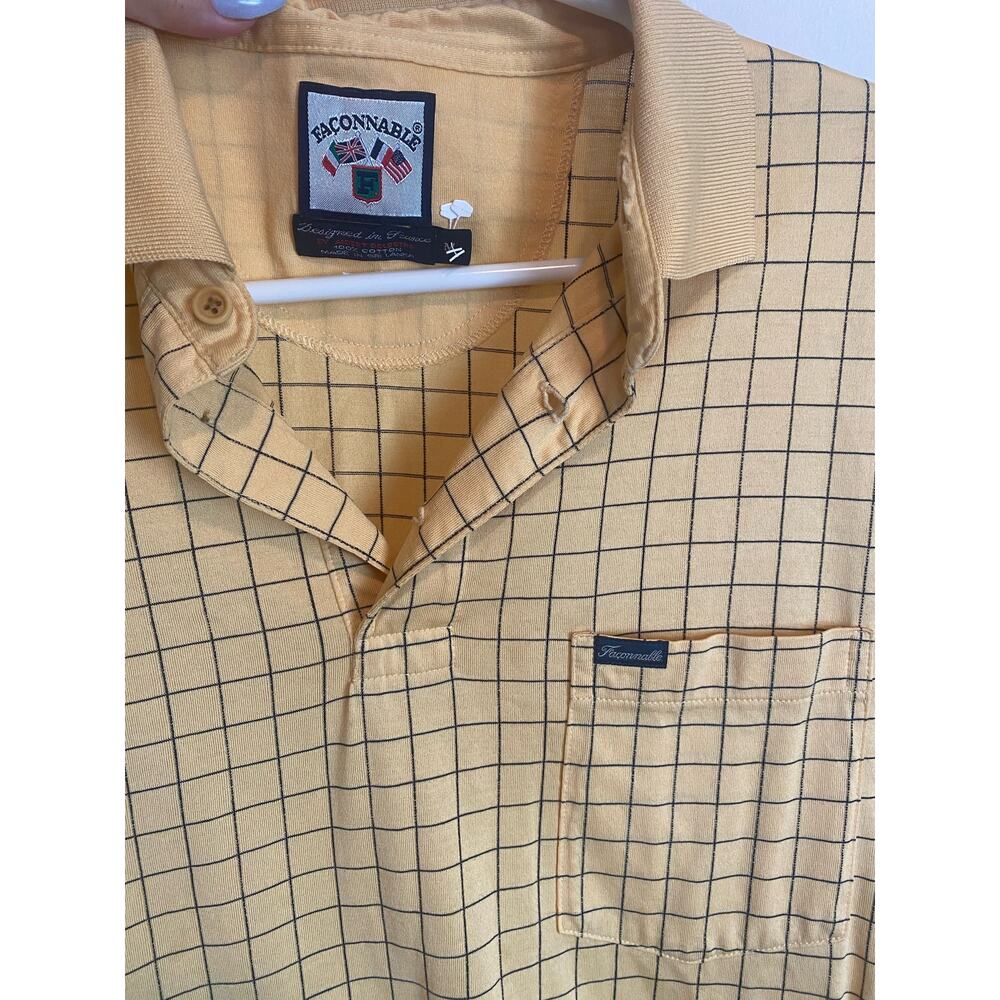 Faconnable polo size M yellow black windowpane check golf casual